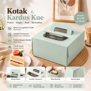 Kotak Kardus Kue Handle Mika 23x23x13 cm | Box Cake Premium Corrugated E-Flute | 1 Pack Isi 10 pcs