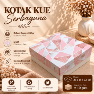 Kotak Serbaguna Motif Diamond Pink Duplex 350gr Premium | Box Kue & Kemasan Makanan Tebal Kuat Elegan | Isi 10 Pcs