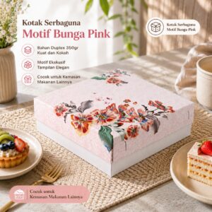 Kotak Serbaguna Motif Bunga Pink | Duplex 350gr Laminasi Glossy | Isi 10 pcs