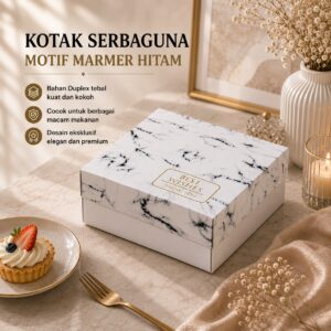 Dus Serbaguna Duplex 350gr Laminasi Glossy | Box Kue Premium Motif Marmer Hitam | Dus Makanan Isi 10 pcs