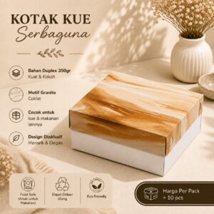 Kotak Kue Serbaguna Motif Granite Duplex 350gr | Box Makanan Premium Tebal & Kokoh Isi 10 Pcs