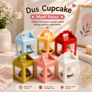 Dus Cupcake Motif Polos | Kotak Cupcake 1 Lubang Ivory 290gr Laminasi Glossy Box Muffin Jendela Isi 10 pcs