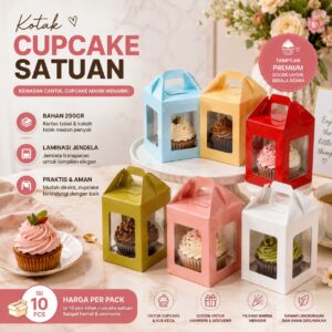 Kotak Cupcake Polos 1 Lubang Ivory 290gr Laminasi Glossy | Box Muffin Jendela Isi 10 pcs