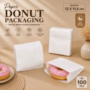 Kantong Kertas Donat Putih 12 x 11,5 cm | Paper Donut Packaging | 1 Pack Isi 100 Pcs