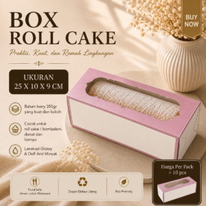 Box Roll Cake Ivory 350gr 25x10x9 cm | Dus Bolu Gulung Premium dengan Jendela | Isi 10 Pcs