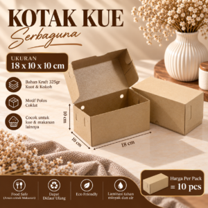 Kotak Kue Kraft 325gr 18x10x10 cm | Box Kue Polos Coklat Premium | Kemasan Cake, Brownies & Makanan | Isi 10 Pcs