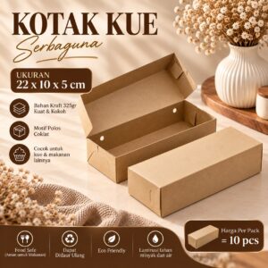 Kotak Kue Kraft 325gr 22x10x5 cm | Box Kue Polos Coklat Premium | Kemasan Cake, Brownies & Snack | Isi 10 Pcs