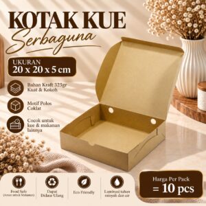 Kotak Kue Kraft 20x20x5 cm | Box Kue Serbaguna Kraft 325gr Laminasi | Kemasan Cake & Makanan | Isi 10 Pcs