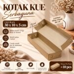 Dus Kue Kraft 30x10x5 cm | Box Cake Brownies Bolu Kemasan Makanan | Kraft 325gr Laminasi | Isi 10 Pcs