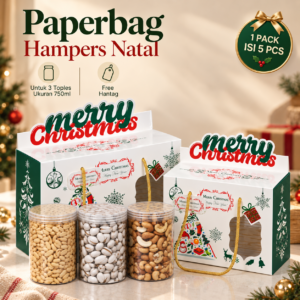 Paperbag Hampers Natal Merry Christmas Premium Isi 5 Pcs | Tas Packaging Kue Kering untuk 2 & 3 Toples Jar 750ml | Free Hantag
