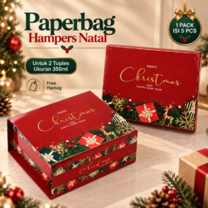 Paperbag Hampers Natal Premium Motif Christmas Isi 5 Pcs | Tas Kemasan Hampers untuk 2 Toples Jar 350ml Free Hantag | Packaging Kue Kering & Bingkisan Natal