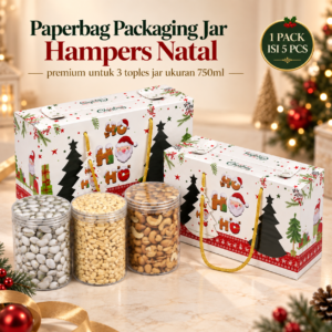 Paperbag Hampers Natal Premium Motif Christmas | Tas Packaging Toples Kue Kering 3 Jar 750ml | Kemasan Hadiah Natal Isi 5 Pcs