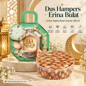 Dus Hampers Erina Bulat Lebaran Motif Eid Mubarak Packaging Kue Kering Ukuran 250ml Isi 5 Pcs Free Hangtag