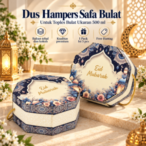 Dus Hampers Toples Bulat 500ml Safa | Box Kue Kering Lebaran Premium Eid Mubarak | Isi 5 PCS