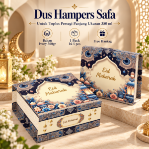 Dus Hampers Lebaran Toples Persegi Panjang 350ml Safa | Box Kue Kering Eid Mubarak Premium | Isi 5 PCS
